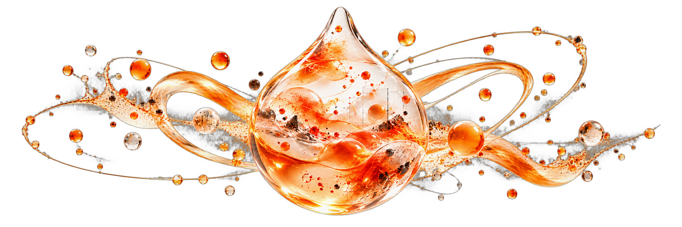 Gota translúcida em laranja e dourado, condensando o universo LabComArts